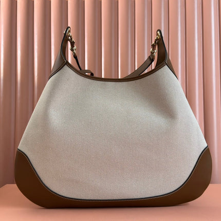 B LARGE SHOULDER BAG 49 IN NATURAL CANVAS AND BROWN CALFSKIN