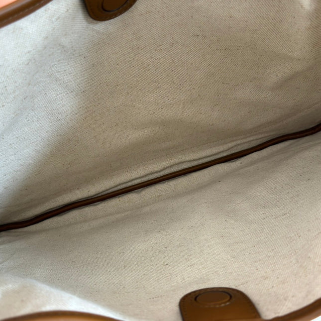 B LARGE SHOULDER BAG 49 IN NATURAL CANVAS AND BROWN CALFSKIN