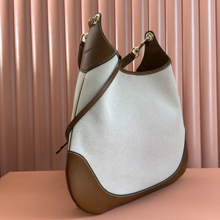 B LARGE SHOULDER BAG 49 IN NATURAL CANVAS AND BROWN CALFSKIN