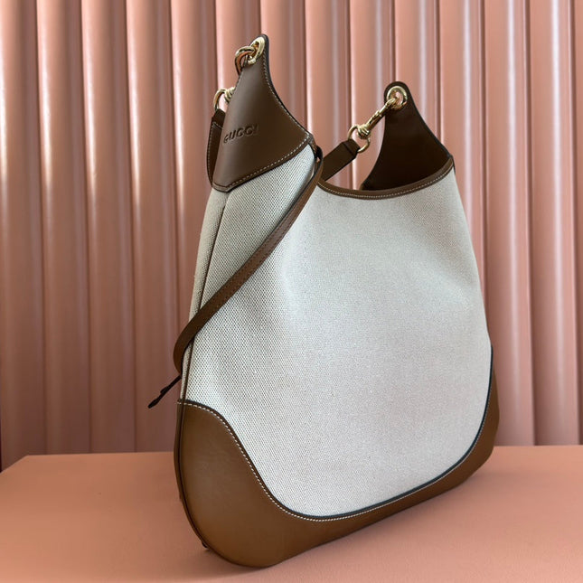 B LARGE SHOULDER BAG 49 IN NATURAL CANVAS AND BROWN CALFSKIN