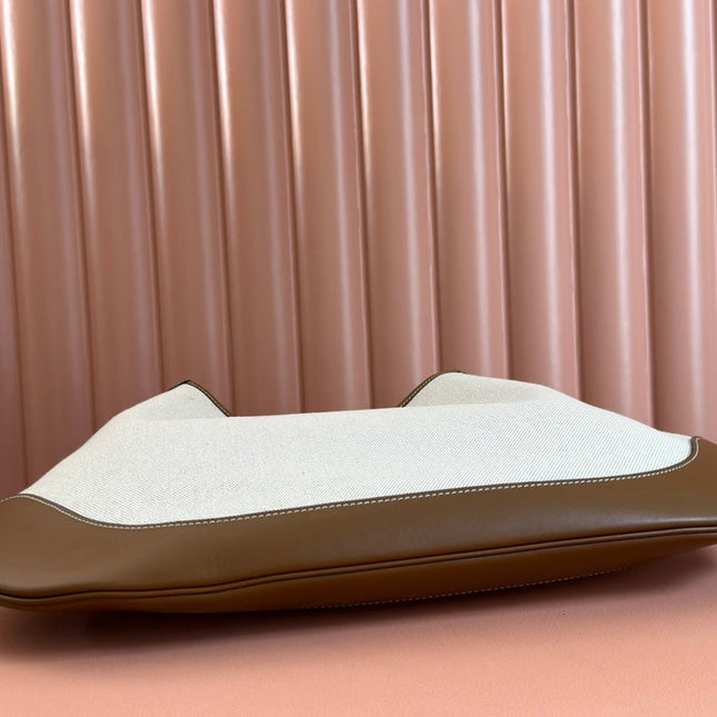 B LARGE SHOULDER BAG 49 IN NATURAL CANVAS AND BROWN CALFSKIN