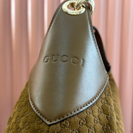 B LARGE SHOULDER BAG 49 IN SEAWEED GREEN GG EMBOSSED SUEDE