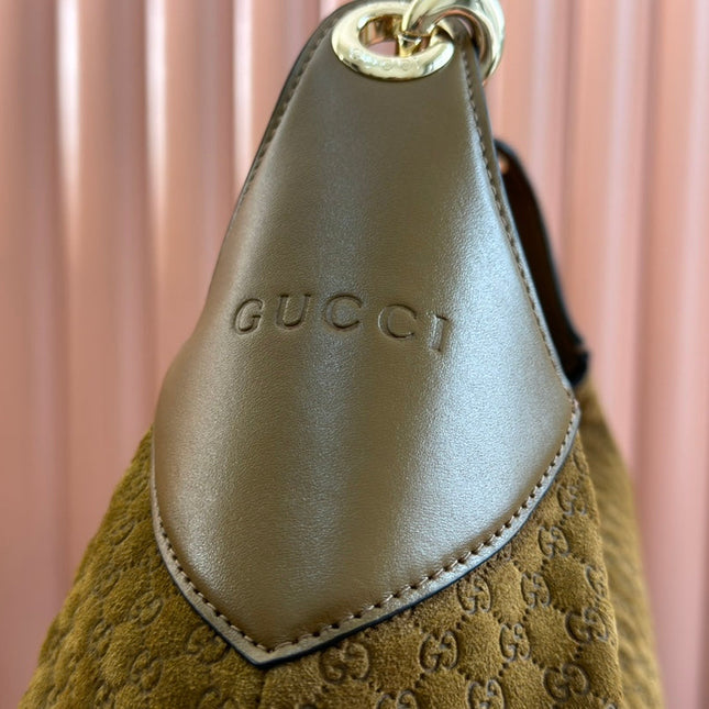 B LARGE SHOULDER BAG 49 IN SEAWEED GREEN GG EMBOSSED SUEDE