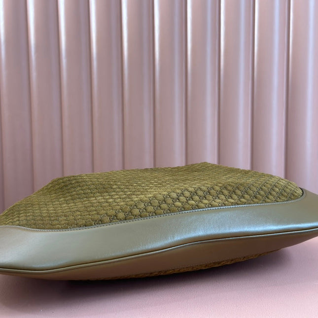 B LARGE SHOULDER BAG 49 IN SEAWEED GREEN GG EMBOSSED SUEDE