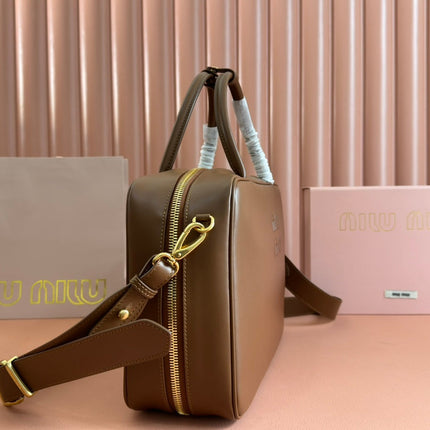 BEAU TOP HANDLE BAG 34 IN TAWNY BROWN SMOOTH CALFSKIN