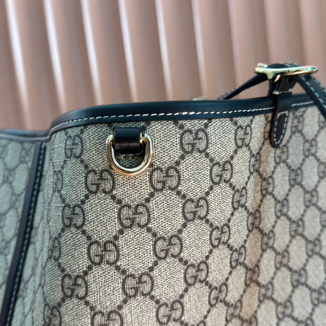 GUCCI 25S EMBLEM LARGE BAG 46 IN DARK BROWN AND BLACK CALFSKIN