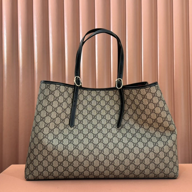 GUCCI 25S EMBLEM LARGE BAG 46 IN DARK BROWN AND BLACK CALFSKIN