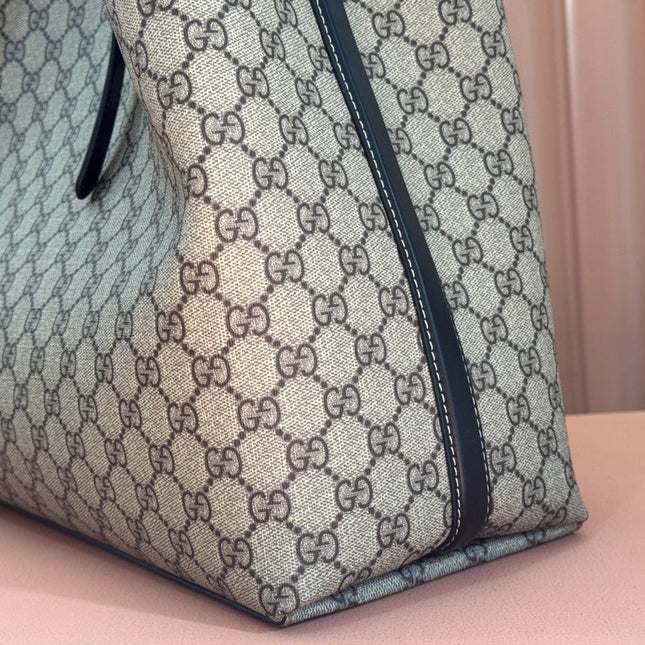 GUCCI 25S EMBLEM LARGE BAG 46 IN DARK BROWN AND BLACK CALFSKIN