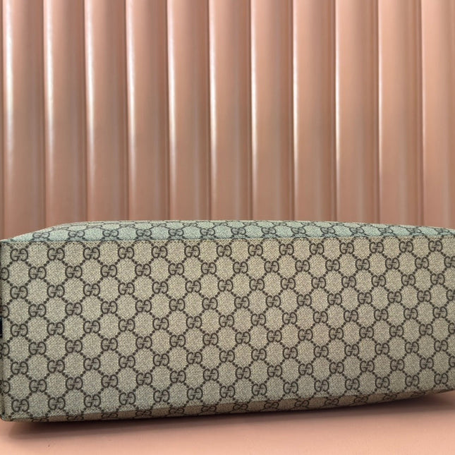 GUCCI 25S EMBLEM LARGE BAG 46 IN DARK BROWN AND BLACK CALFSKIN