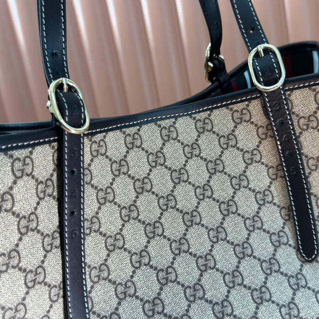 GUCCI 25S EMBLEM LARGE BAG 46 IN DARK BROWN AND BLACK CALFSKIN