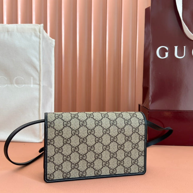 EMBLEM WALLET GG MONOGRAM 20 IN DARK BROWN AND BLACK CALFSKIN