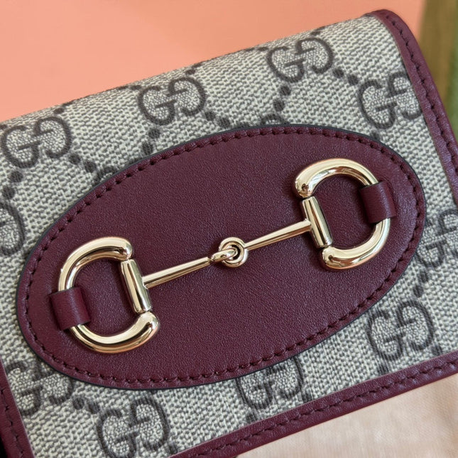 HORSEBIT 1955 CARD CASE WALLET 11 IN BEIGE DARK BROWN NEW GG AND ROSSO ANCORA RED CALFSKIN