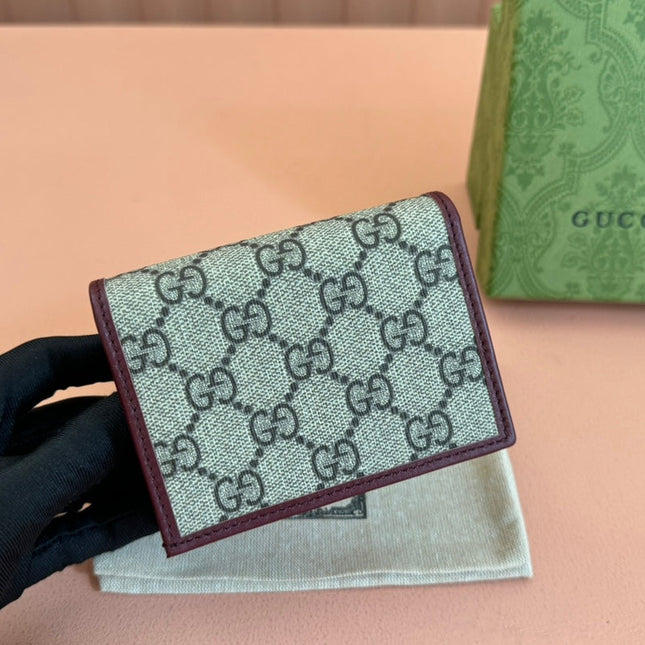 HORSEBIT 1955 CARD CASE WALLET 11 IN BEIGE DARK BROWN NEW GG AND ROSSO ANCORA RED CALFSKIN