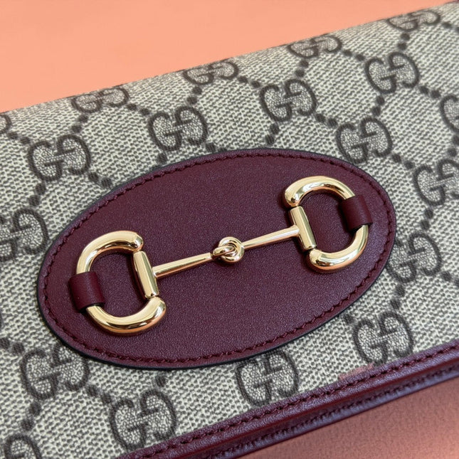 HORSEBIT 1955 WALLET ON CHAIN 19 IN BEIGE DARK BROWN NEW GG AND ROSSO ANCORA RED CALFSKIN