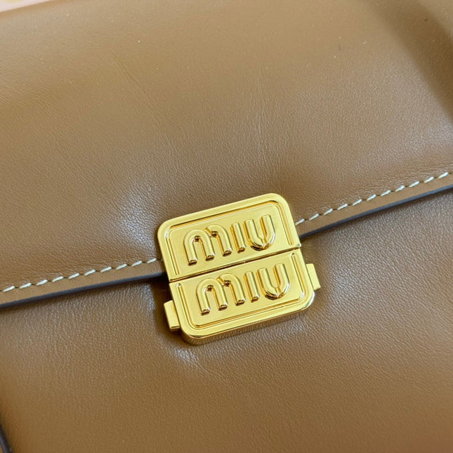 BEAU TOP HANDLE BAG 28 IN CHOCOLATE BROWN GLOSSY CALFSKIN GOLD HARDWARE