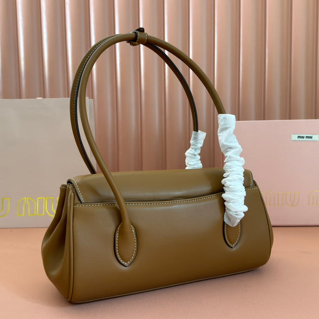 BEAU TOP HANDLE BAG 28 IN CHOCOLATE BROWN GLOSSY CALFSKIN GOLD HARDWARE