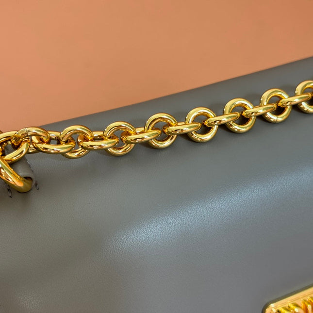 CHAIN SHOULDER BAG 24 IN SLATE GREY PATENT SMOOTH CALFSKIN