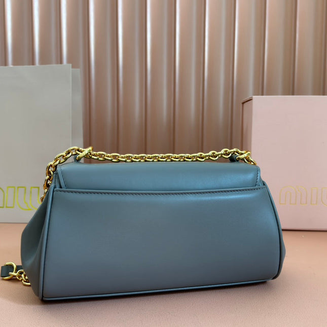 CHAIN SHOULDER BAG 24 IN SLATE GREY PATENT SMOOTH CALFSKIN