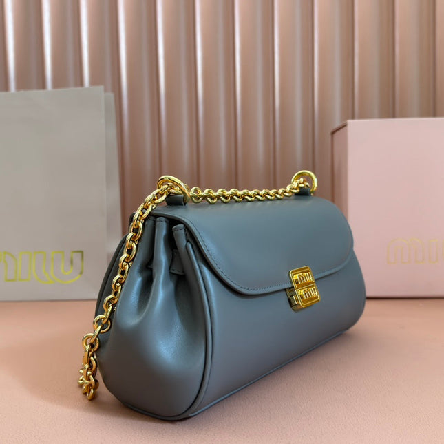 CHAIN SHOULDER BAG 24 IN SLATE GREY PATENT SMOOTH CALFSKIN