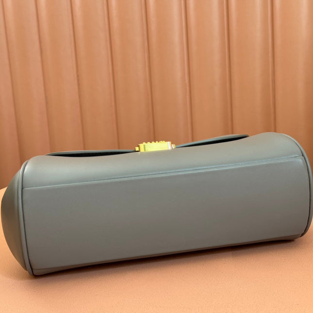 CHAIN SHOULDER BAG 24 IN SLATE GREY PATENT SMOOTH CALFSKIN