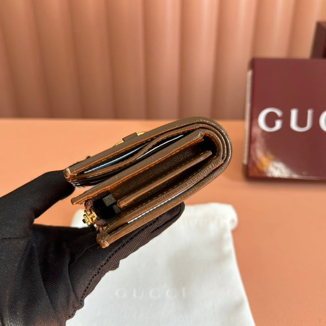 HORSEBIT 1955 CARD CASE WALLET 11.5 IN BEIGE EBONY GG CANVAS BROWN CALFSKIN