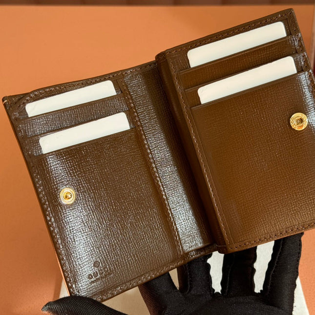 HORSEBIT 1955 CARD CASE WALLET 11.5 IN BEIGE EBONY GG CANVAS BROWN CALFSKIN