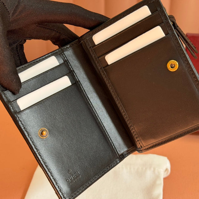 MEDIUM DOUBLE G WALLET 11.5 IN BLACK SMOOTH CALFSKIN