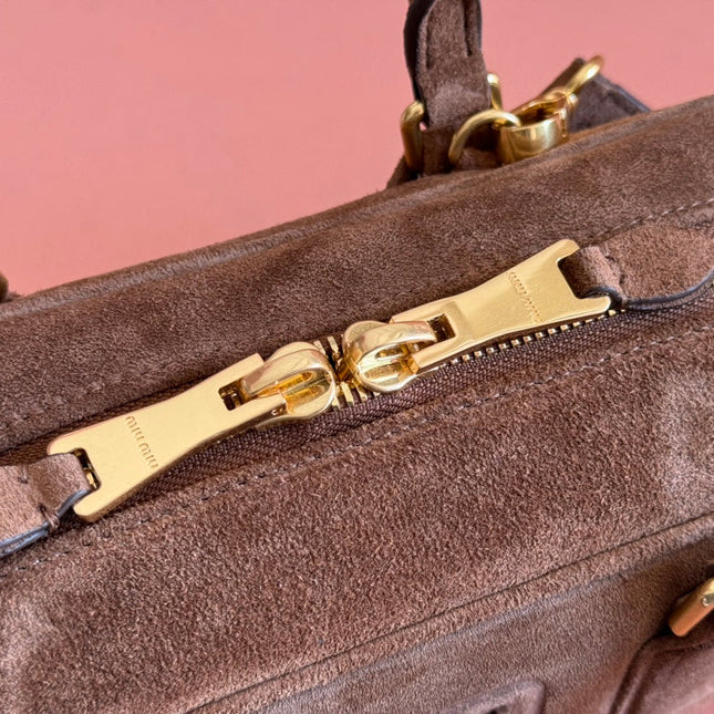 ARCADIE BAG 27 IN CEDAR BROWN SUEDE GOLD HARDWARE