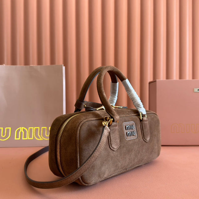 ARCADIE BAG 27 IN CEDAR BROWN SUEDE GOLD HARDWARE