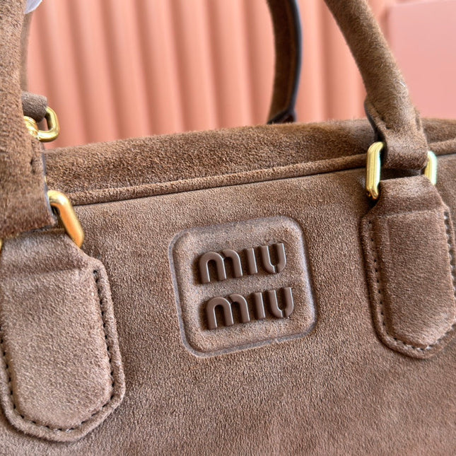 ARCADIE BAG 27 IN CEDAR BROWN SUEDE GOLD HARDWARE
