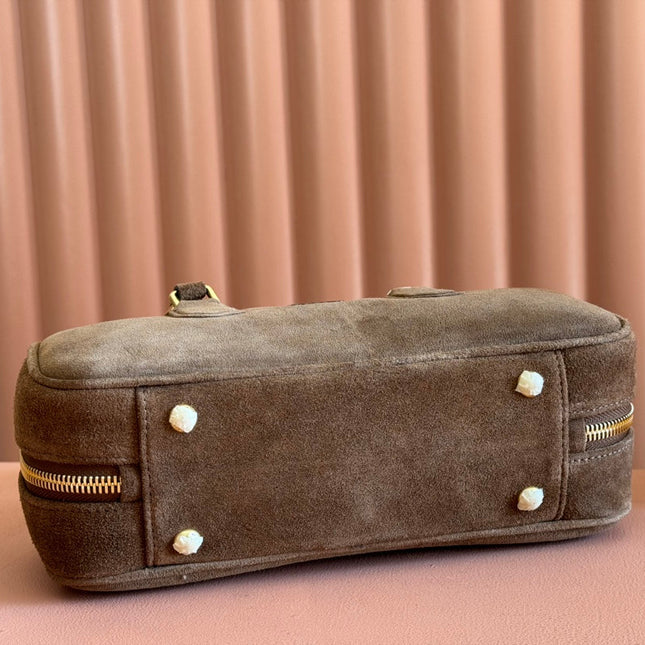 ARCADIE BAG 27 IN CEDAR BROWN SUEDE GOLD HARDWARE