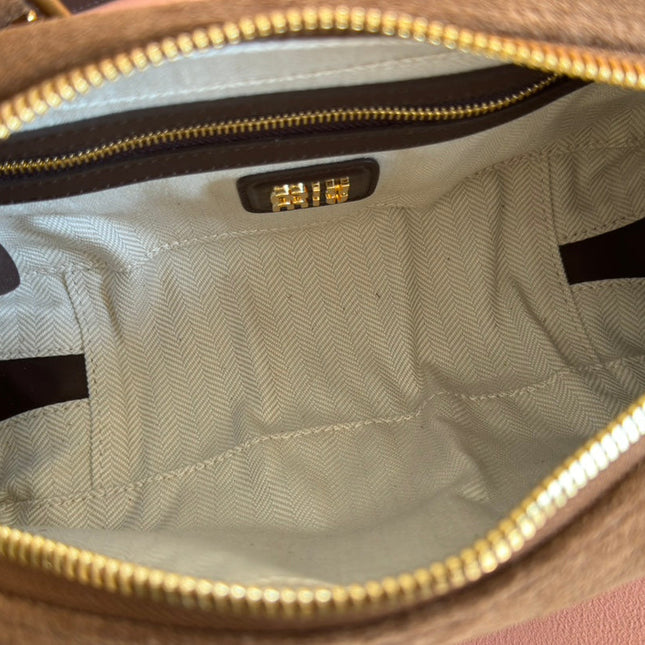 ARCADIE BAG 27 IN CEDAR BROWN SUEDE GOLD HARDWARE