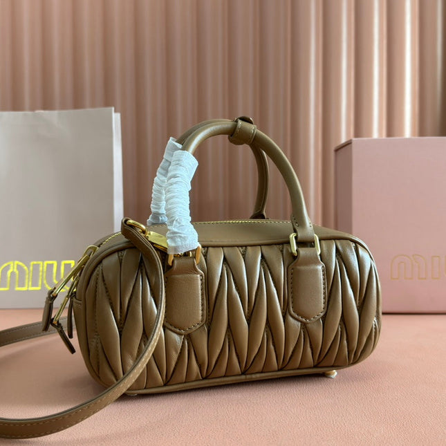 ARCADIE MATELASSÉ BAG 22 IN TAWNY BROWN GLOSSY LAMBSKIN