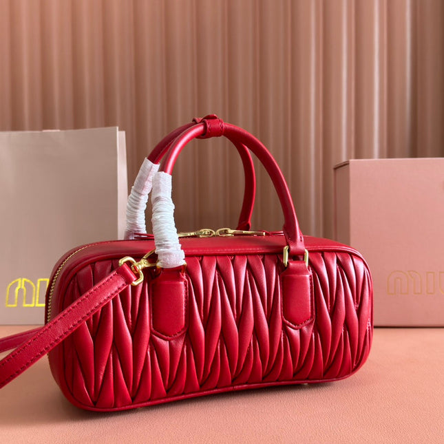 ARCADIE MATELASSÉ BAG 27 IN CERISE RED CALFSKIN GOLD HARDWARE