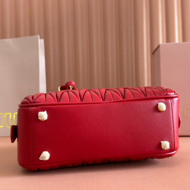 ARCADIE MATELASSÉ BAG 27 IN CERISE RED CALFSKIN GOLD HARDWARE