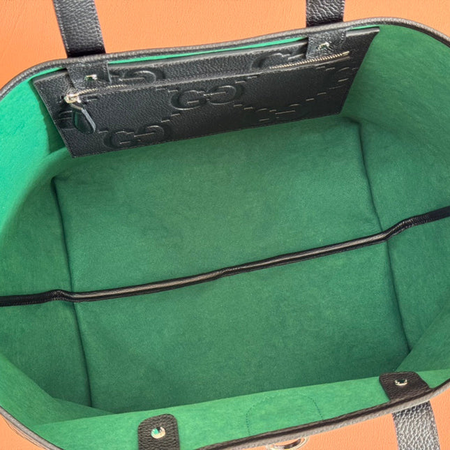 EMBLEM MEDIUM TOTE BAG 30 IN BLACK GG CALFSKIN