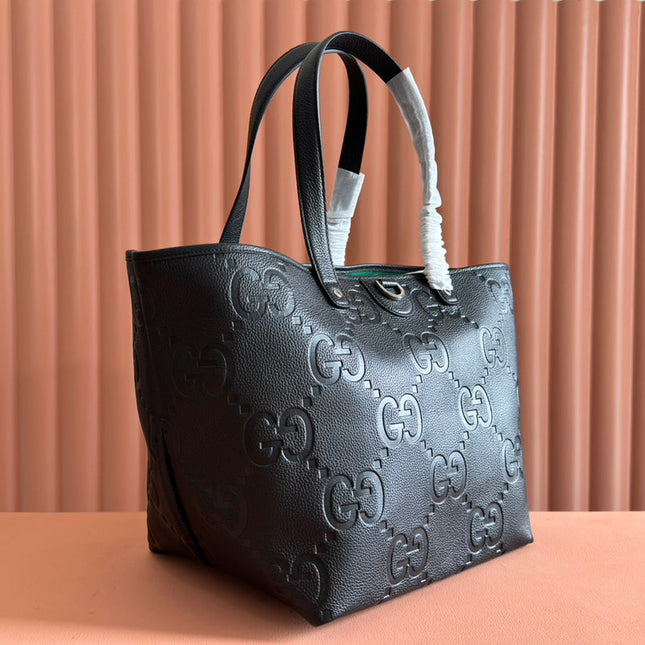 EMBLEM MEDIUM TOTE BAG 30 IN BLACK GG CALFSKIN