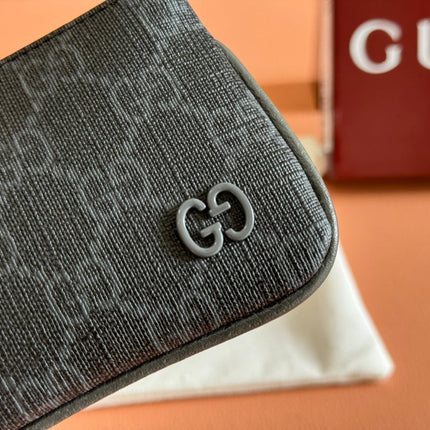 BI-COLOUR ZIP KEY CASE 12 IN DARK GREY CALFSKIN