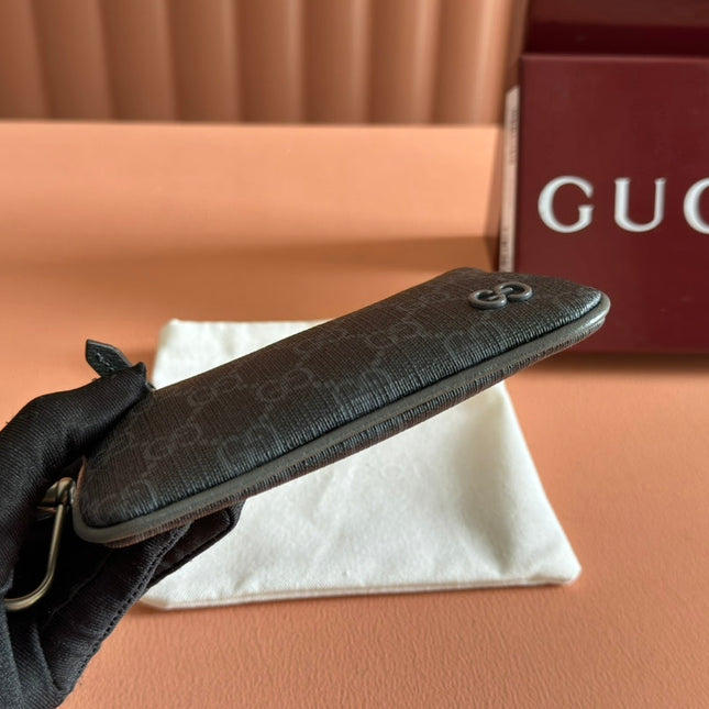 BI-COLOUR ZIP KEY CASE 12 IN DARK GREY CALFSKIN