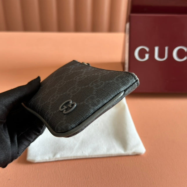 BI-COLOUR ZIP KEY CASE 12 IN DARK GREY CALFSKIN