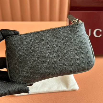 BI-COLOUR ZIP KEY CASE 12 IN DARK GREY CALFSKIN