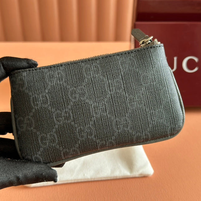 BI-COLOUR ZIP KEY CASE 12 IN DARK GREY CALFSKIN