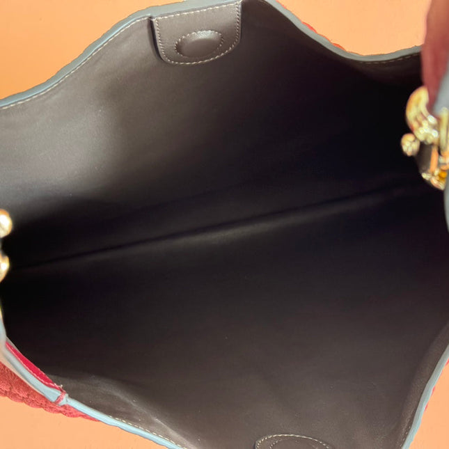 B LARGE SHOULDER BAG 49 IN ROSSO ANCORA RED GG EMBOSSED SUEDE