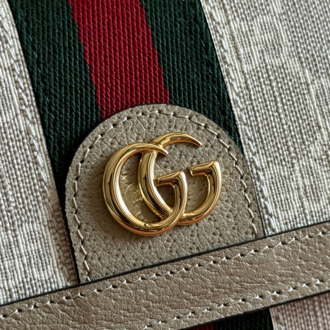 OPHIDIA WALLET ON GOLD CHAIN 19 IN LIGHT BEIGE GG CANVAS AND LIGHT BROWN CALFSKIN