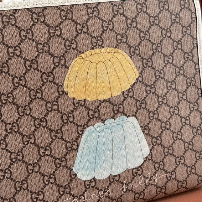 CHILDREN'S PRINTED BIG CAT TOTE BAG 28.5 IN BEIGE AND DARK BROWN GG CANVAS WHITE TRIM