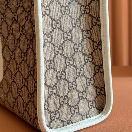 CHILDREN'S PRINTED BIG CAT TOTE BAG 28.5 IN BEIGE AND DARK BROWN GG CANVAS WHITE TRIM