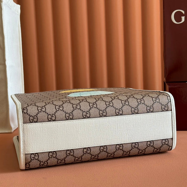 CHILDREN'S PRINTED BIG CAT TOTE BAG 28.5 IN BEIGE AND DARK BROWN GG CANVAS WHITE TRIM