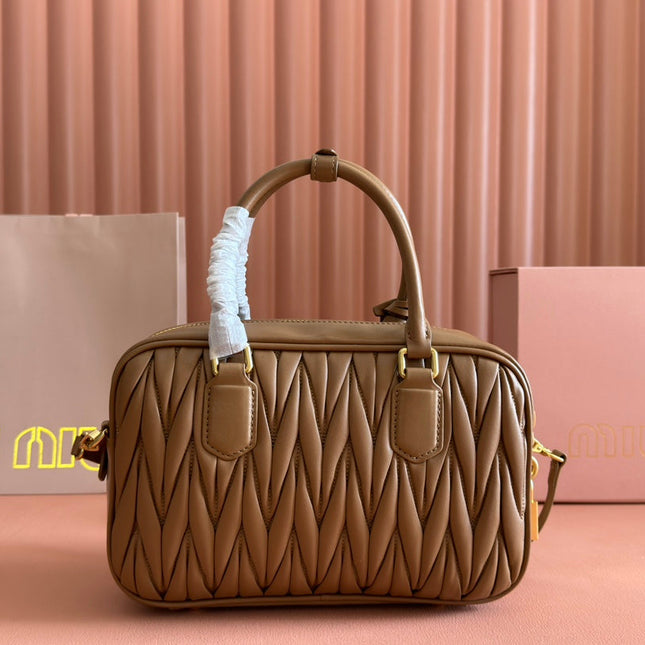 ARCADIE MATELASSÉ BAG 24 IN BROWN LAMBSKIN GOLD HARDWARE