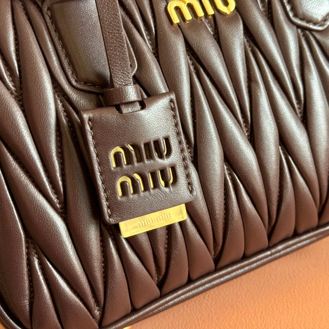 ARCADIE MATELASSÉ BAG 24 IN CHESTNUT BROWN LAMBSKIN GOLD HARDWARE