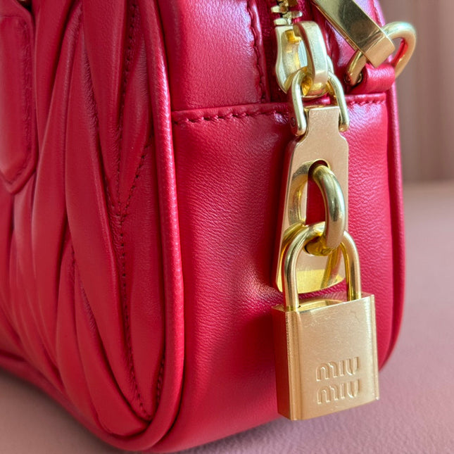 ARCADIE MATELASSÉ BAG 19 IN CERISE RED CALFSKIN GOLD HARDWARE